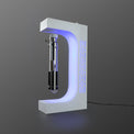 White levitating saber stand displaying a floating saber hilt with blue LED lighting