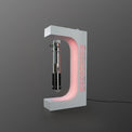White levitating saber stand displaying a floating saber hilt with red LED lighting