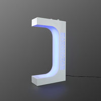 White levitating saber stand without a saber, showing blue LED lighting