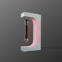 White levitating saber stand displaying an alternate saber hilt with red LED lighting